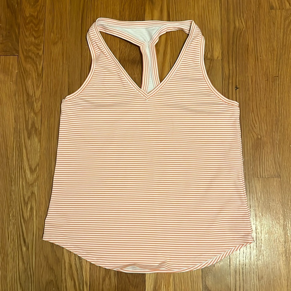 Southern Tide Cherise Racerback Striped Performance Tank in coral and white XS